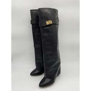 Givenchy Shark Lock Black Leather Tall Boots 38